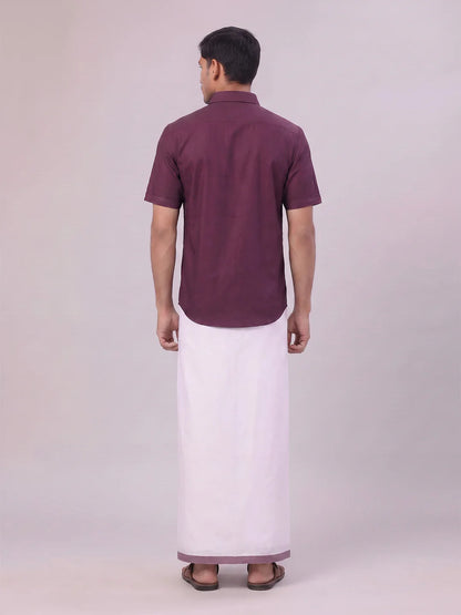 Minister White's Mens Shirt with Matching Border Dhoti Combo Casper