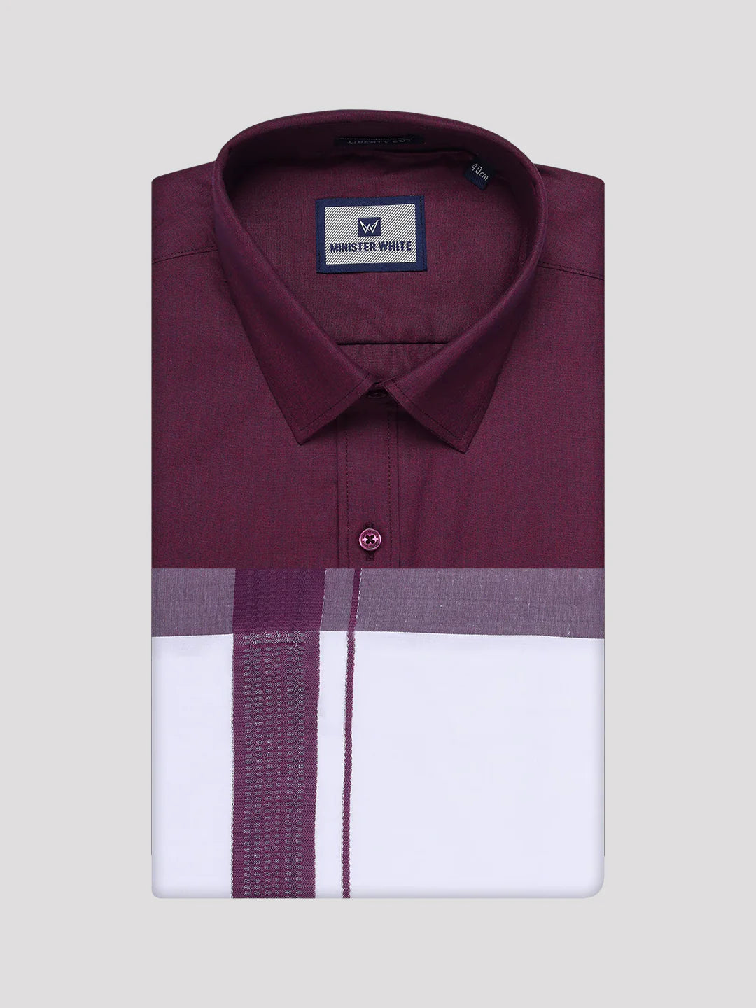 Minister White's Mens Shirt with Matching Border Dhoti Combo Casper