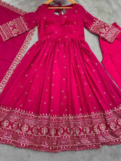 Vastra Creation's Designer Embroidered Vichitra Silk Gown Set