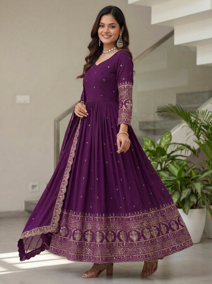 Vastra Creation's Designer Embroidered Vichitra Silk Gown Set