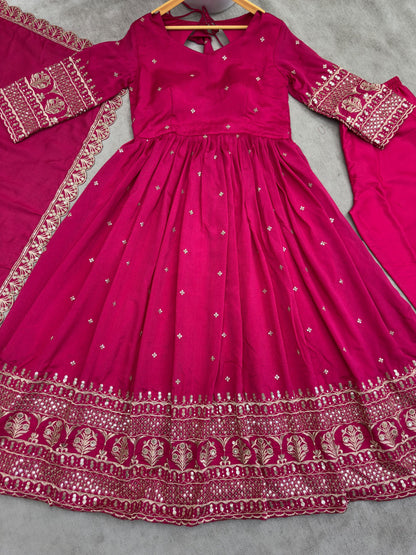 Vastra Creation's Designer Embroidered Vichitra Silk Gown Set