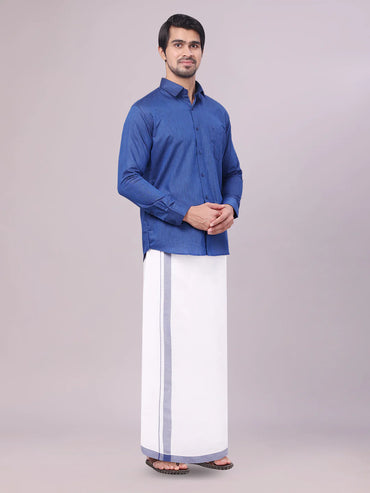 Minister White's Father & Son Cotton Shirt with Matching Border Dhoti Combo