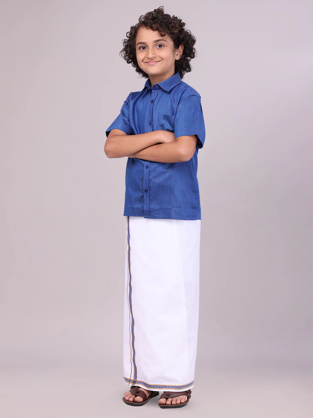 Minister White's Father & Son Cotton Shirt with Matching Border Dhoti Combo