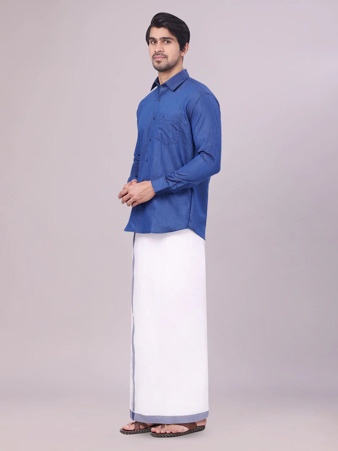Minister White's Father & Son Cotton Shirt with Matching Border Dhoti Combo