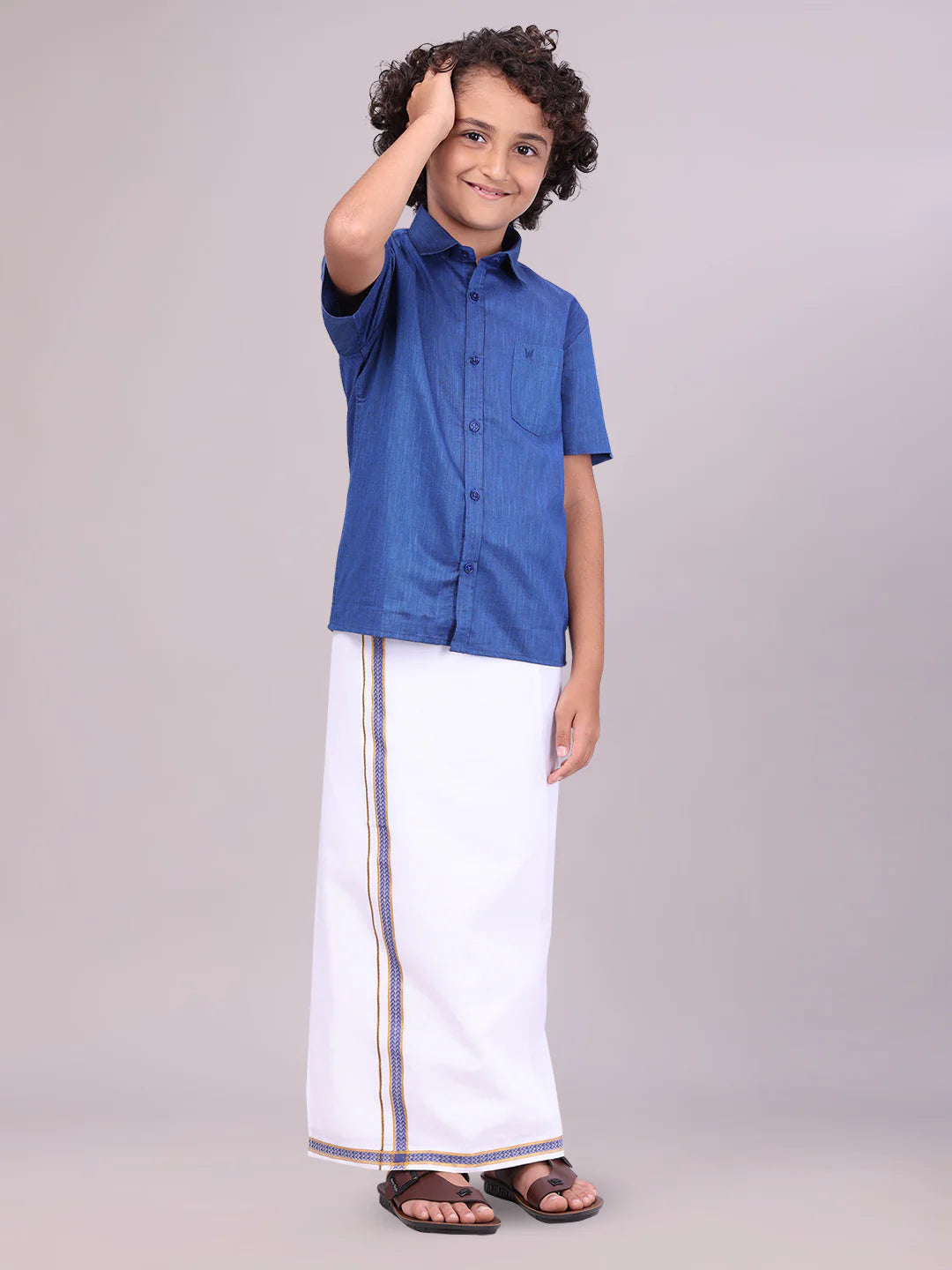 Minister White's Father & Son Cotton Shirt with Matching Border Dhoti Combo