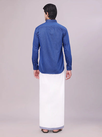 Minister White's Father & Son Cotton Shirt with Matching Border Dhoti Combo
