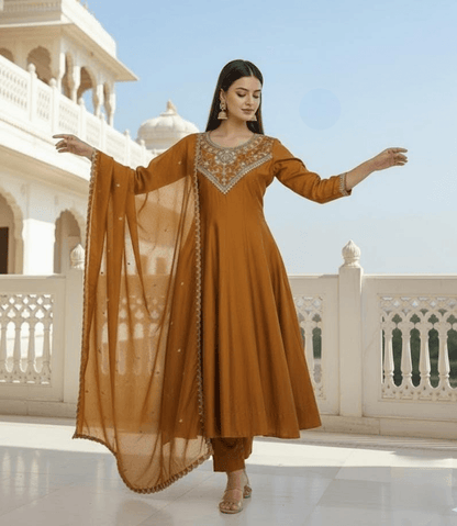 Desire Studio's Vichitra Silk Kurti Set with Embroidered Dupatta