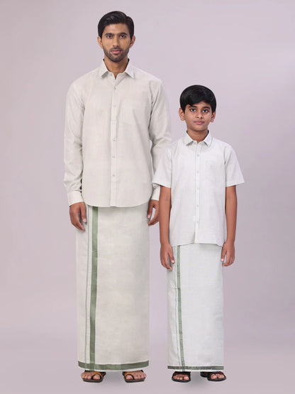 Minister White's Father & Son Tissue Shirt with Jari Dhoti Combo
