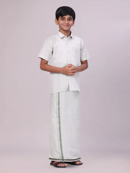 Minister White's Father & Son Tissue Shirt with Jari Dhoti Combo