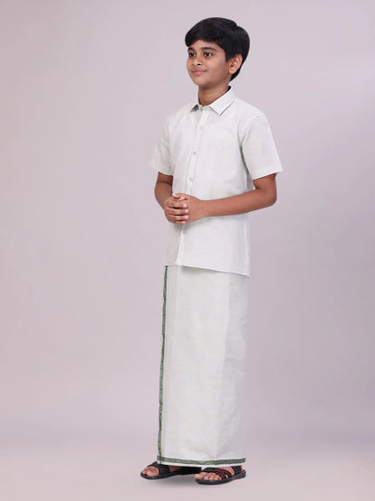 Minister White's Father & Son Tissue Shirt with Jari Dhoti Combo