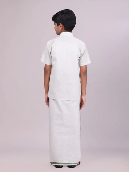 Minister White's Father & Son Tissue Shirt with Jari Dhoti Combo