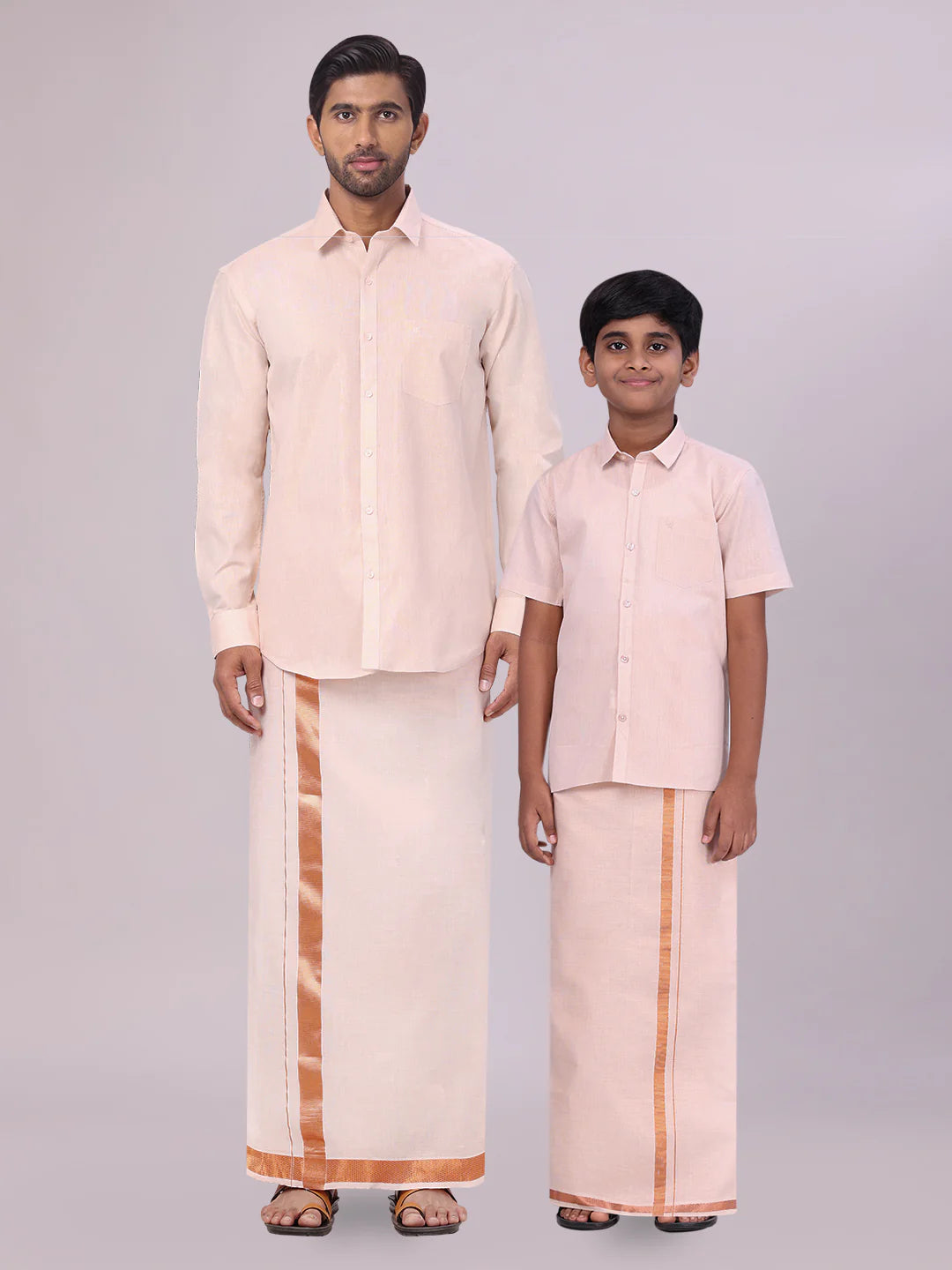 Minister White's Father & Son Tissue Shirt with Jari Dhoti Combo