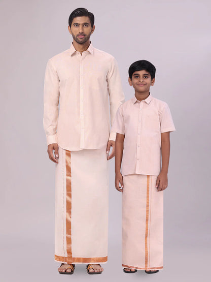 Minister White's Father & Son Tissue Shirt with Jari Dhoti Combo
