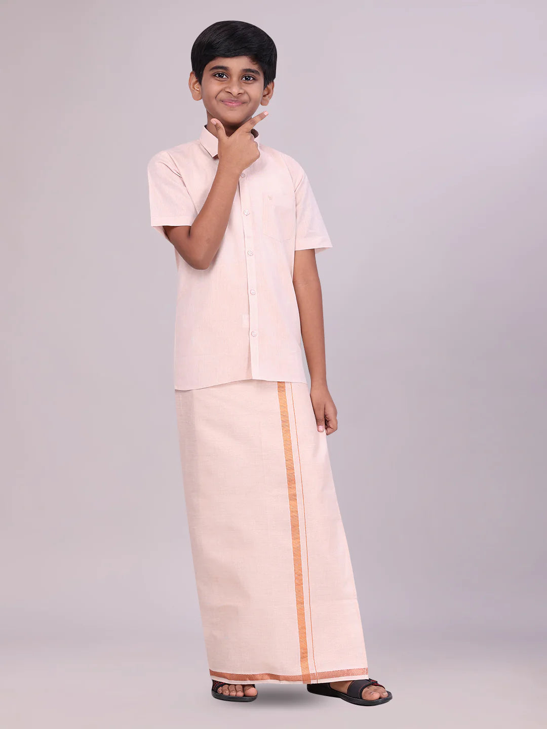 Minister White's Father & Son Tissue Shirt with Jari Dhoti Combo