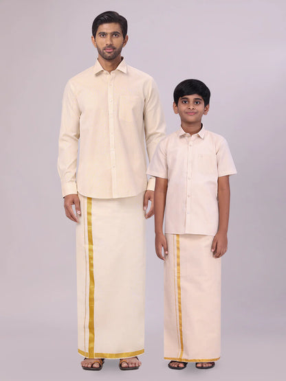 Minister White's Father & Son Tissue Shirt with Jari Dhoti Combo