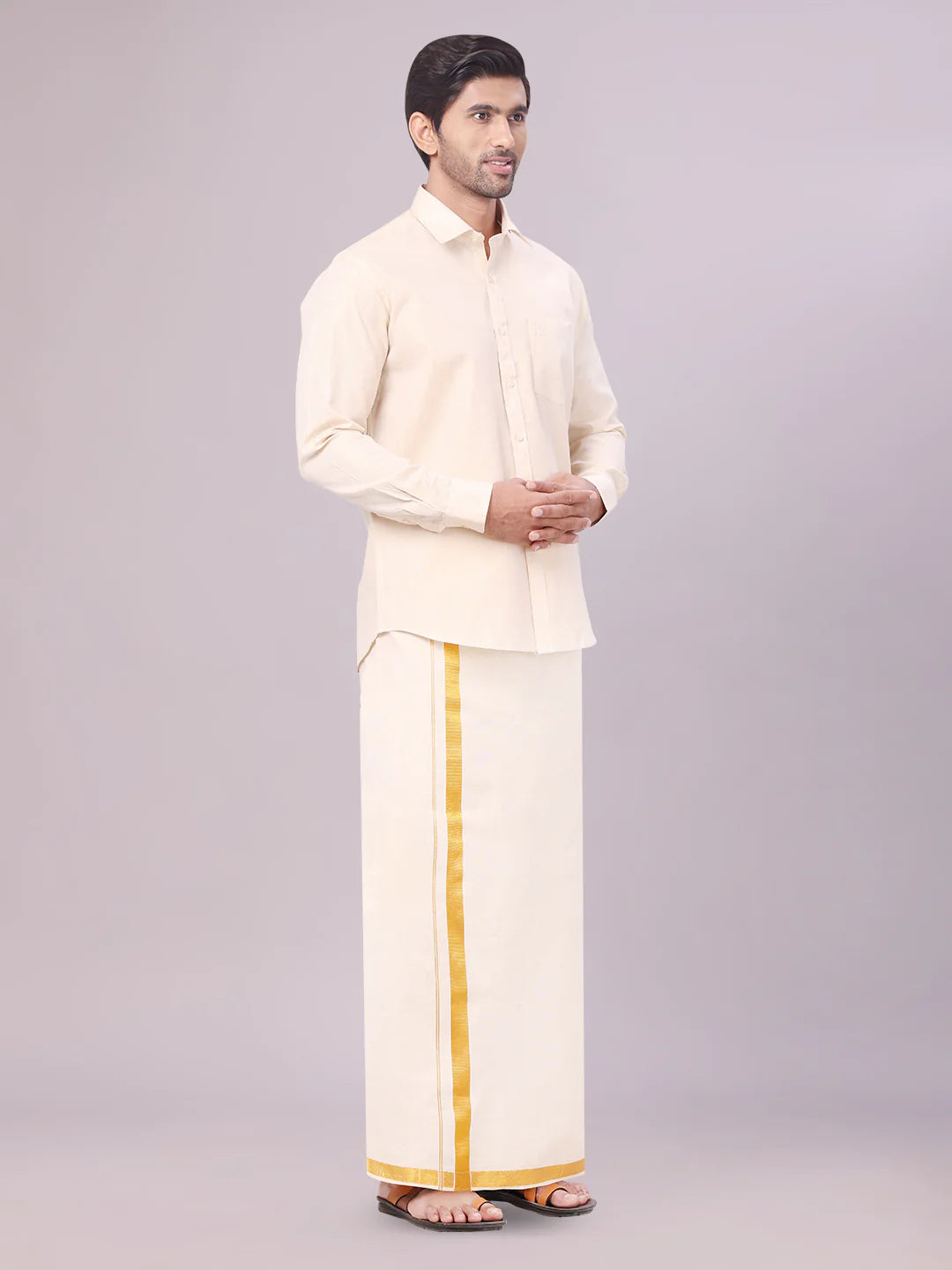 Minister White's Father & Son Tissue Shirt with Jari Dhoti Combo