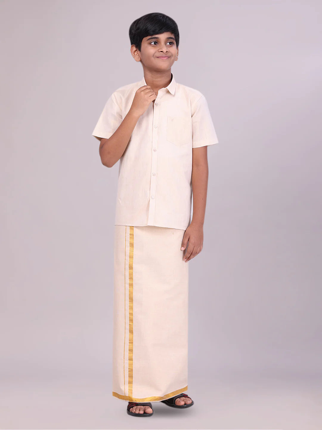 Minister White's Father & Son Tissue Shirt with Jari Dhoti Combo