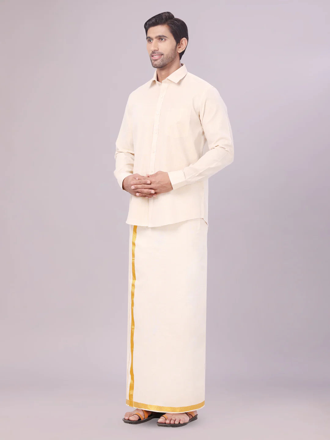 Minister White's Father & Son Tissue Shirt with Jari Dhoti Combo