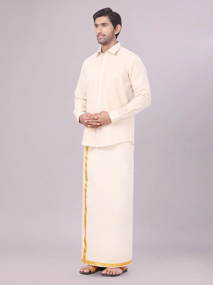 Minister White's Father & Son Tissue Shirt with Jari Dhoti Combo