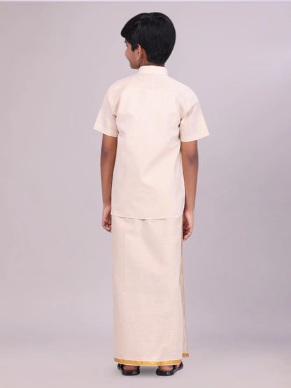 Minister White's Father & Son Tissue Shirt with Jari Dhoti Combo