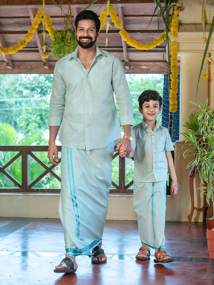 Minister White's Father & Son Tissue Shirt with Jari Dhoti Combo