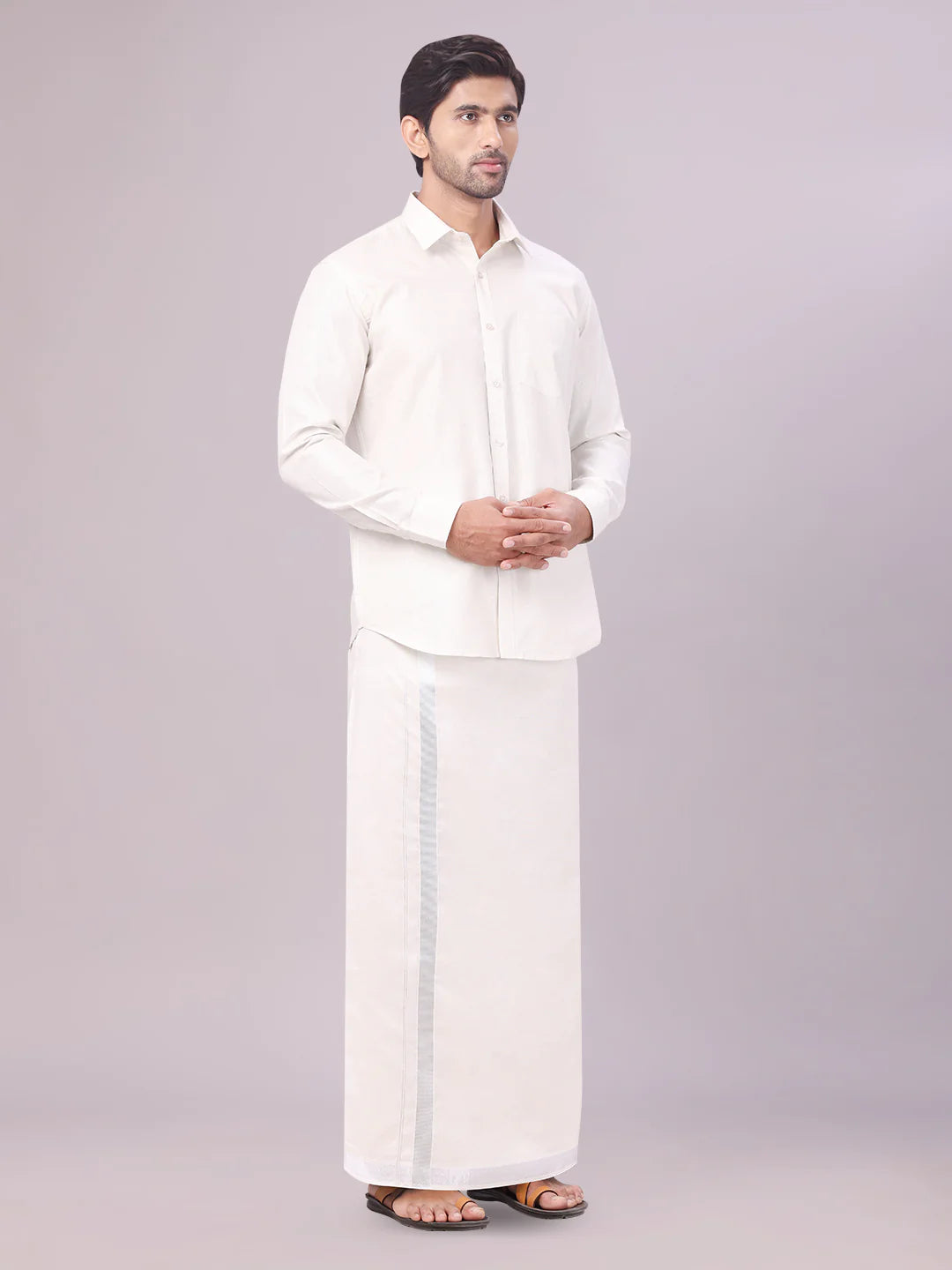 Minister White's Father & Son Tissue Shirt with Jari Dhoti Combo