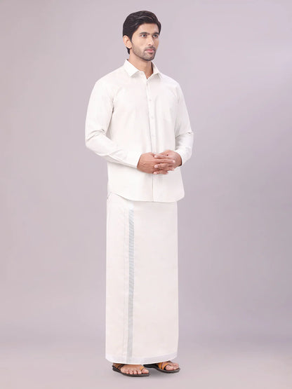 Minister White's Father & Son Tissue Shirt with Jari Dhoti Combo