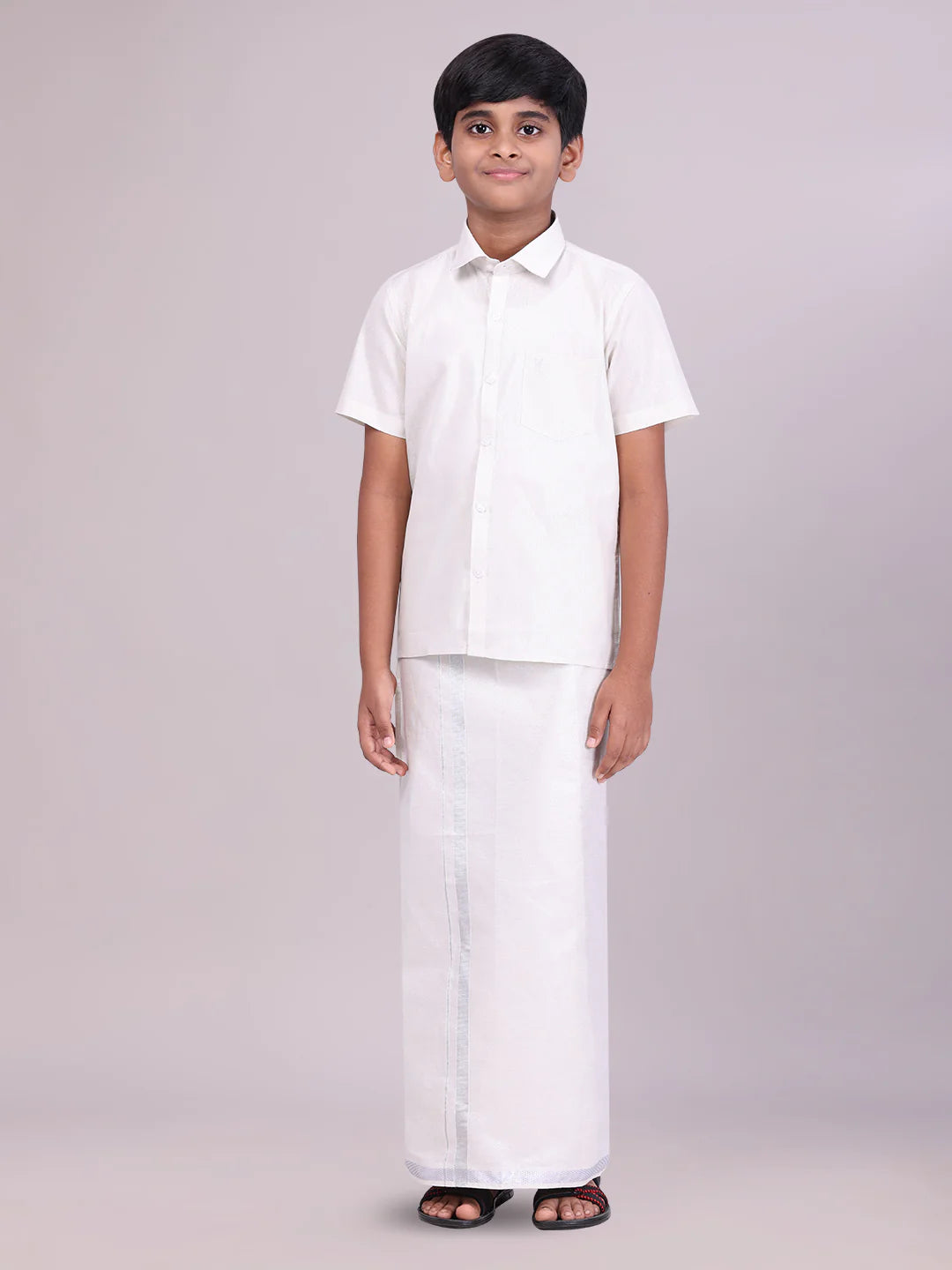 Minister White's Father & Son Tissue Shirt with Jari Dhoti Combo