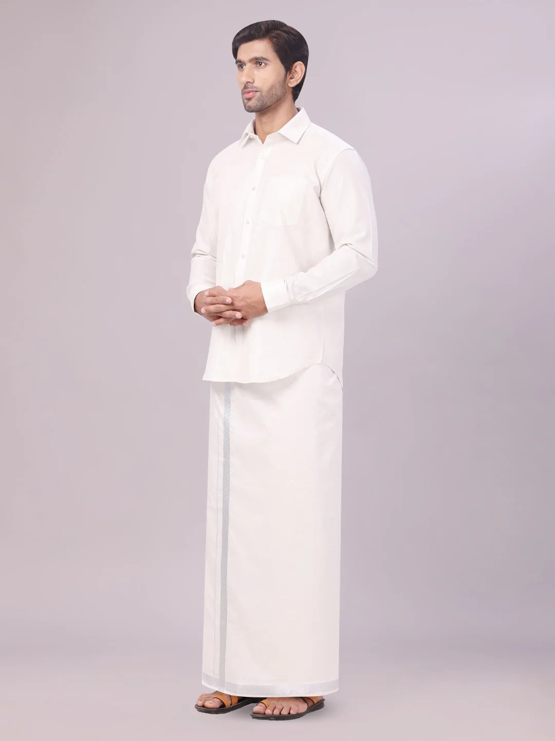 Minister White's Father & Son Tissue Shirt with Jari Dhoti Combo