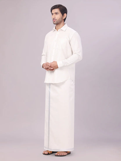 Minister White's Father & Son Tissue Shirt with Jari Dhoti Combo