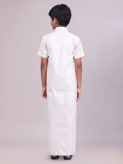 Minister White's Father & Son Tissue Shirt with Jari Dhoti Combo