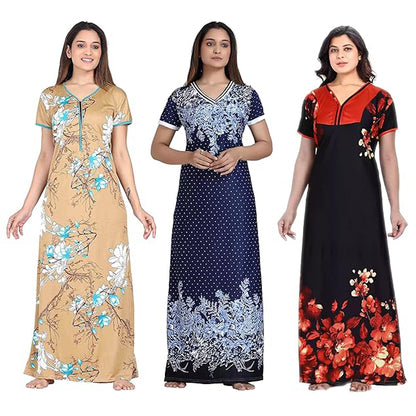 G4Girl Nighty for Womens - Girls (Combo of 3 PCS) - beige blue red