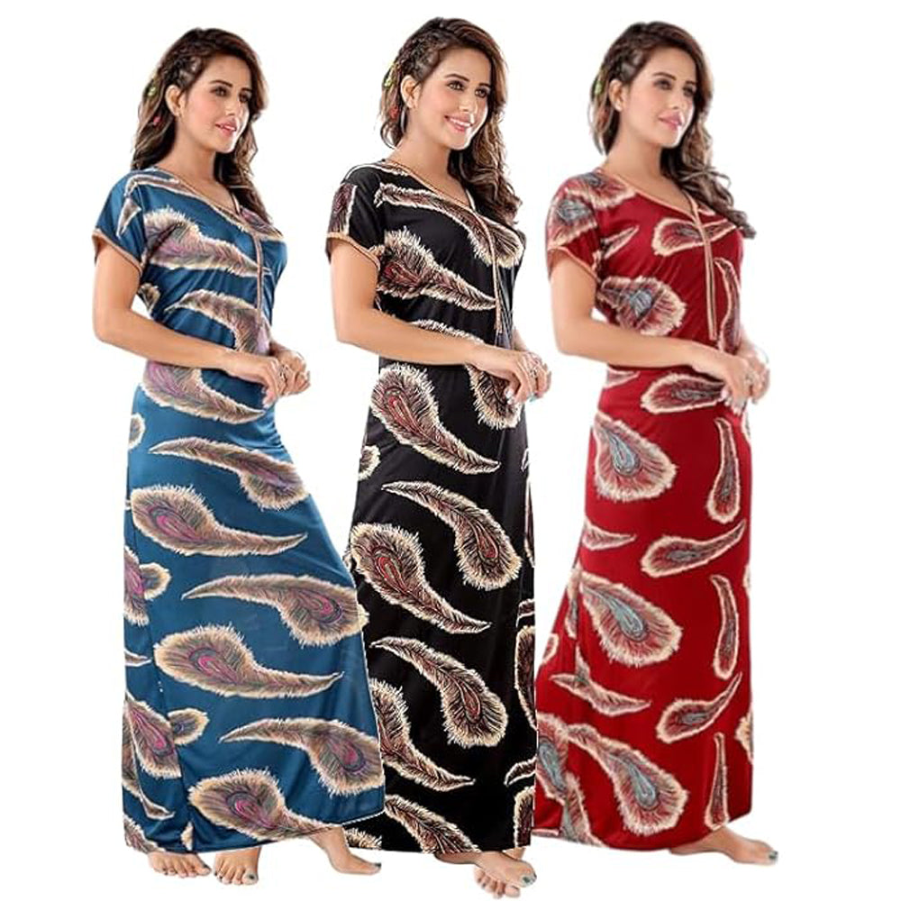 G4Girl Nighty for Womens - Girls (Combo of 3 PCS) - blue black maroon