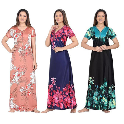 G4Girl Nighty for Womens - Girls (Combo of 3 PCS) - dusty red rama
