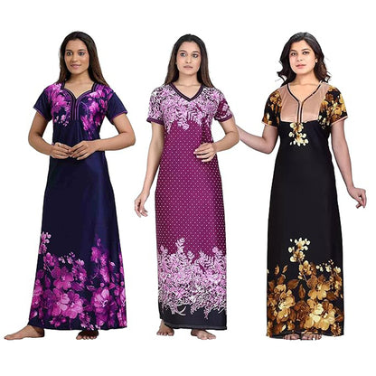 G4Girl Nighty for Womens - Girls (Combo of 3 PCS) - purple purple yellow