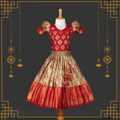 Varnatari's Gold & Red  Pattu Pavadai Set