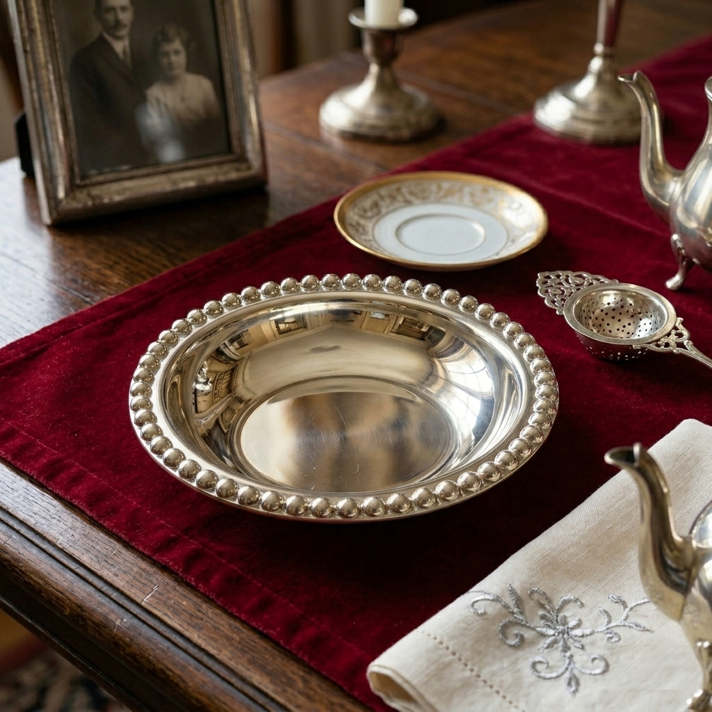 German Silver Bowl - Bead Design