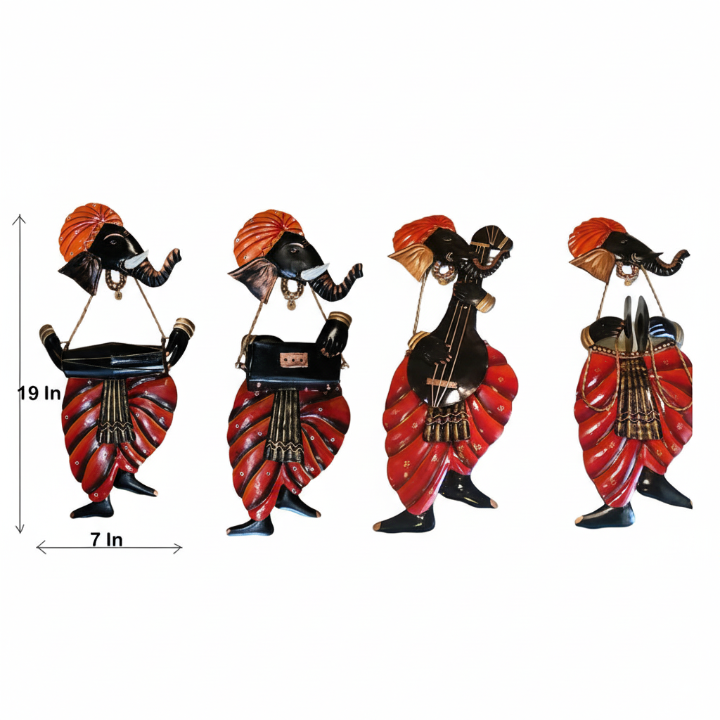Ganesha Playing Instrument (4 Pc Set) - Metal