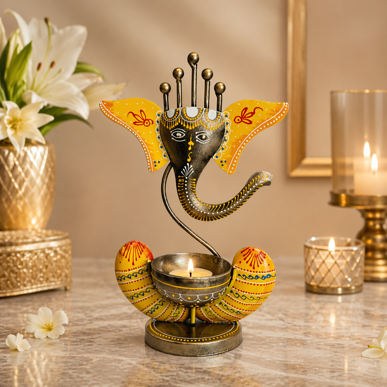 Ganesha Candle Stand - Metal