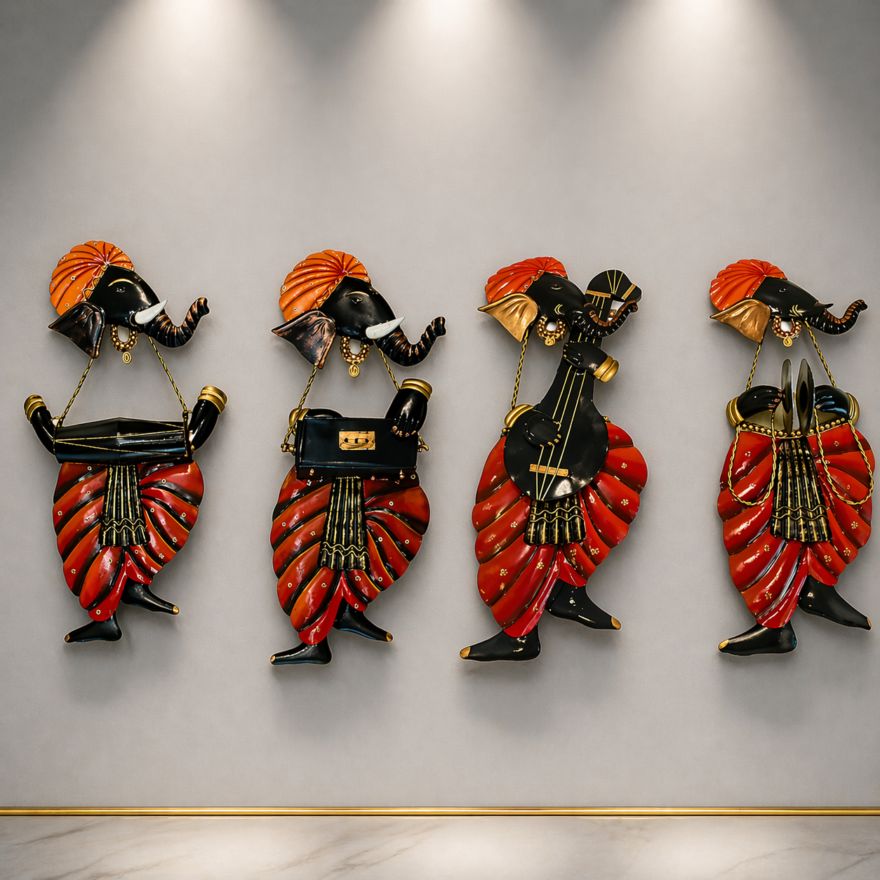Ganesha Playing Instrument (4 Pc Set) - Metal