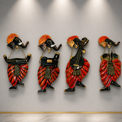 Ganesha Playing Instrument (4 Pc Set) - Metal