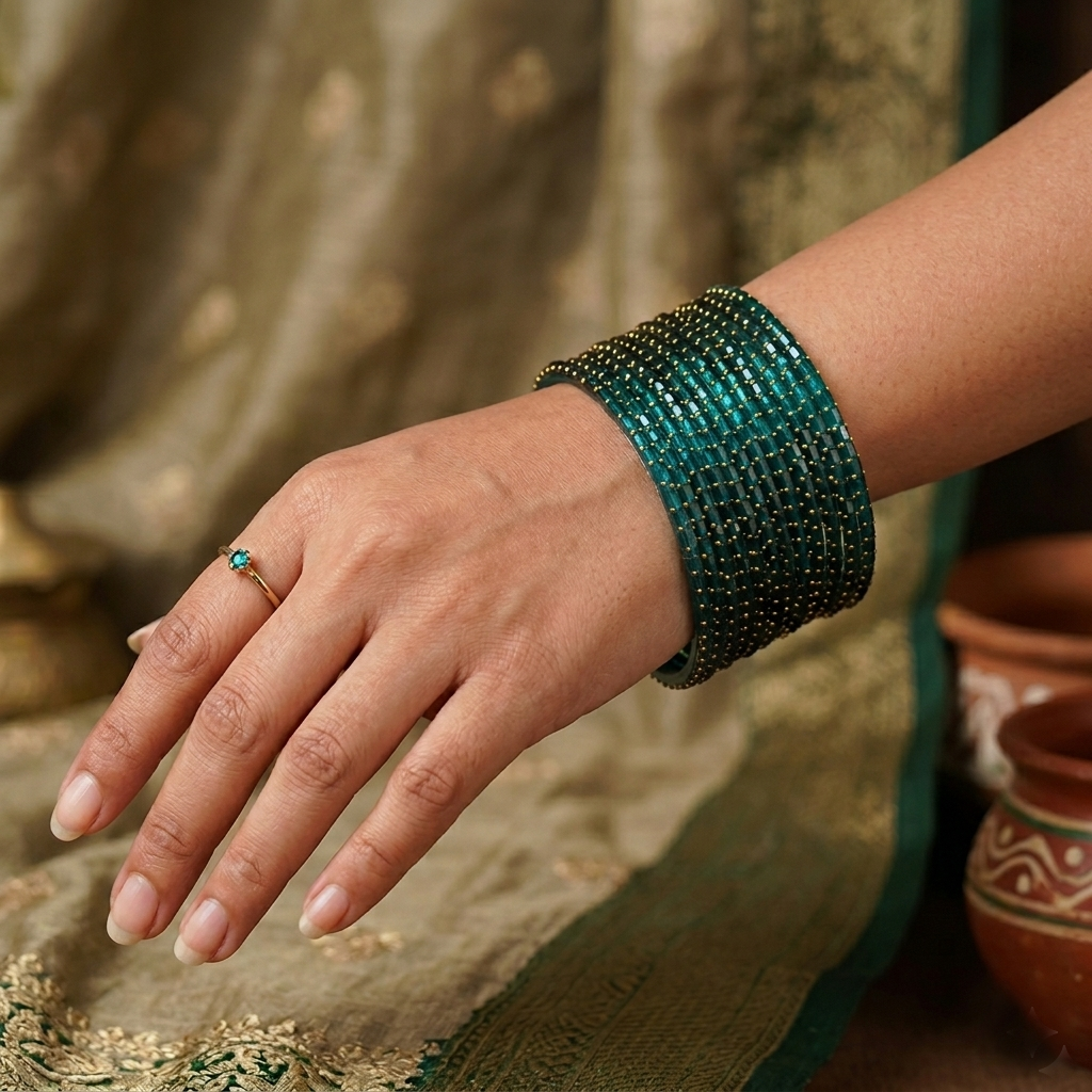 Glass Bangle - Green 14