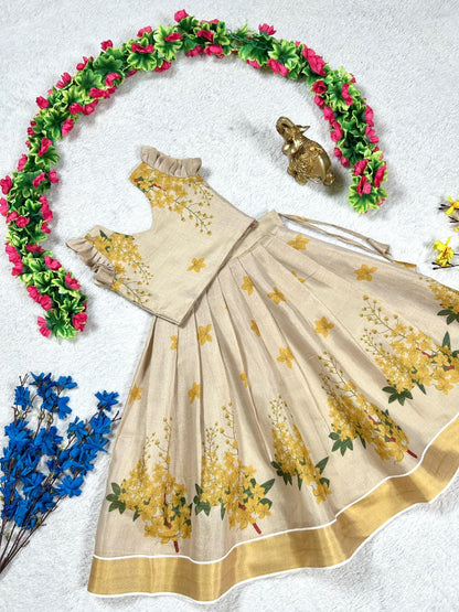 RKT Fashion's Golden Bloom Pattu Pavadai Set