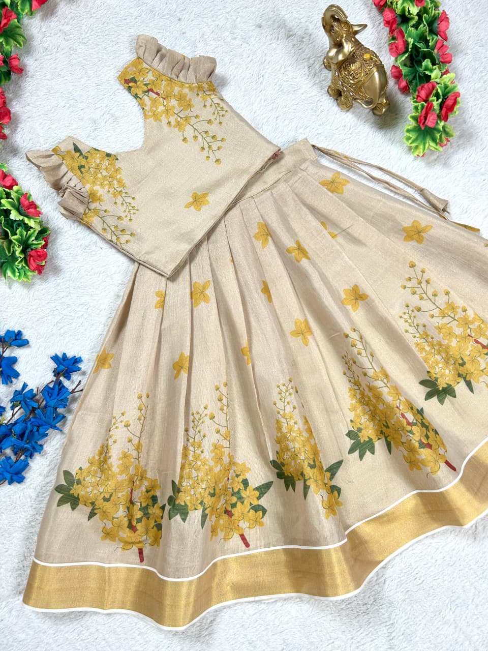 RKT Fashion's Golden Bloom Pattu Pavadai Set