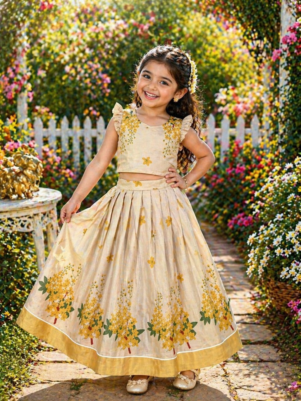 RKT Fashion's Golden Bloom Pattu Pavadai Set
