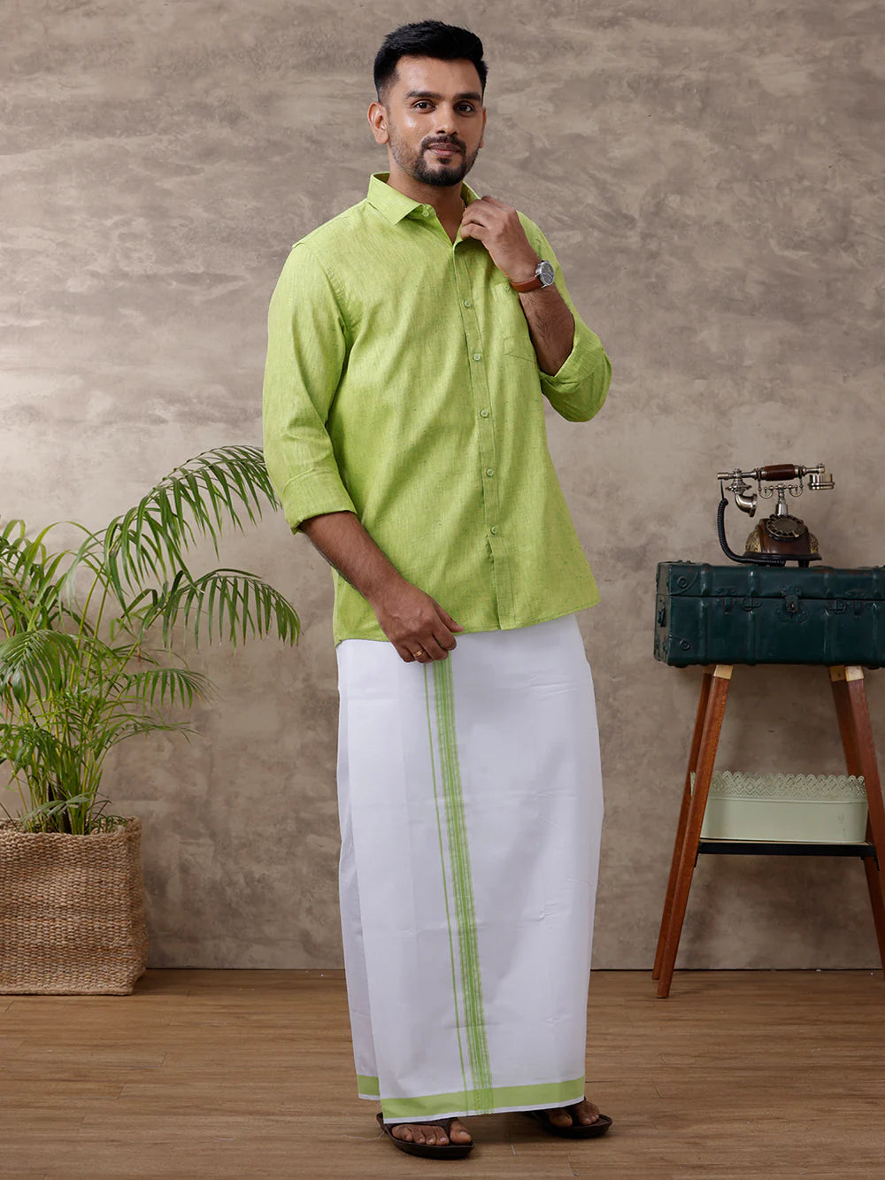 Ramraj's Cotton Rich Shirt with Matching Border Dhoti Set