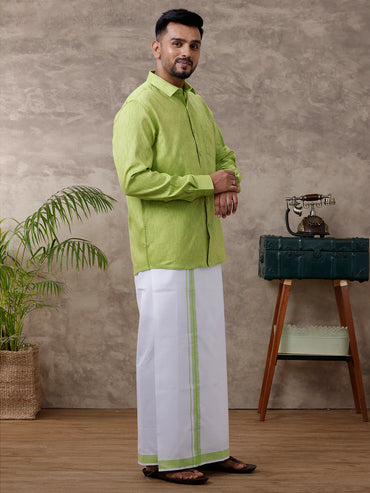 Ramraj's Cotton Rich Shirt with Matching Border Dhoti Set