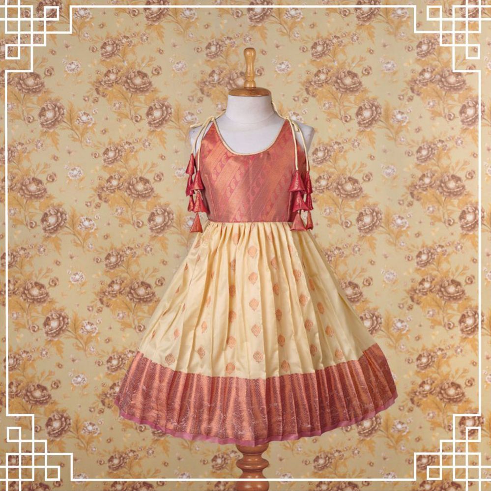 Varnatari's Half White And Rose Gold Ethnic Frock