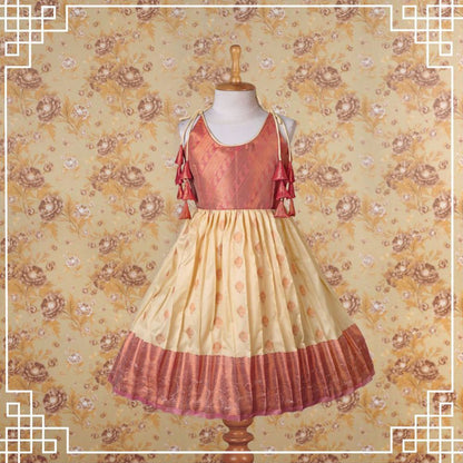 Varnatari's Half White And Rose Gold Ethnic Frock