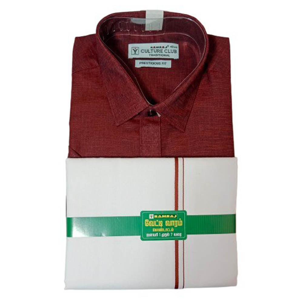 Ramraj's Men's Maroon Half Sleeve Shirt & Dhoti Set